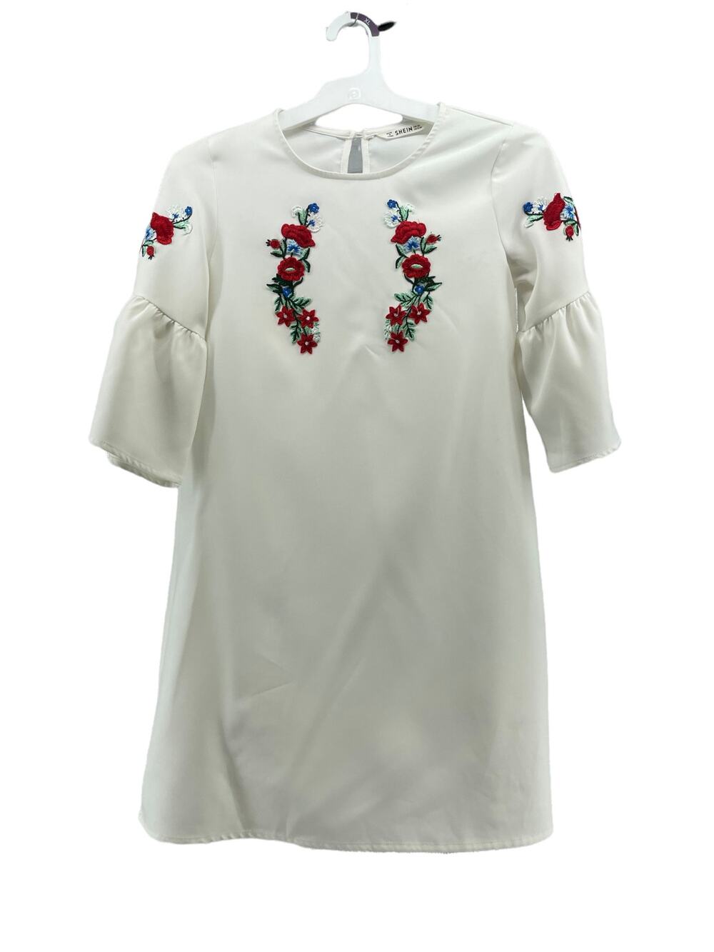 SheIn Girls' White Embroidered Bell Short Sleeve Mini Dress Youth Size 13-14